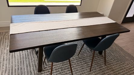 7-Foot Dining Table + 4 Navy Blue Chairs