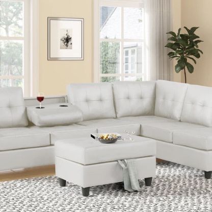 Heights White Faux Leather Reversible Sectional with Storage Ottoman ( Couch Sofa Loveseat Options 