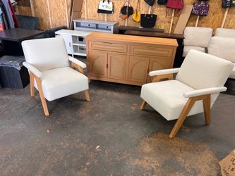 Brand new set of 2 solid wood accents chairs beige color dimensions pictures