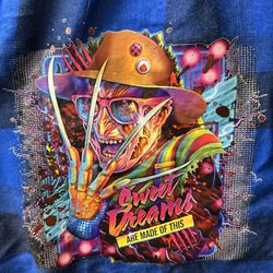 Custom Made Upcycle Halloween Flannel Shirt Freddy Krueger Size XS