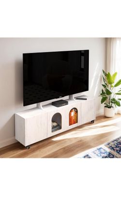 Mobile Corner TV Stand on Wheels for 60" TVs,48" Portable TV Media Console with TV Mount Stand Shelf and 4 Cabinets,Corner Entertainment Center with S