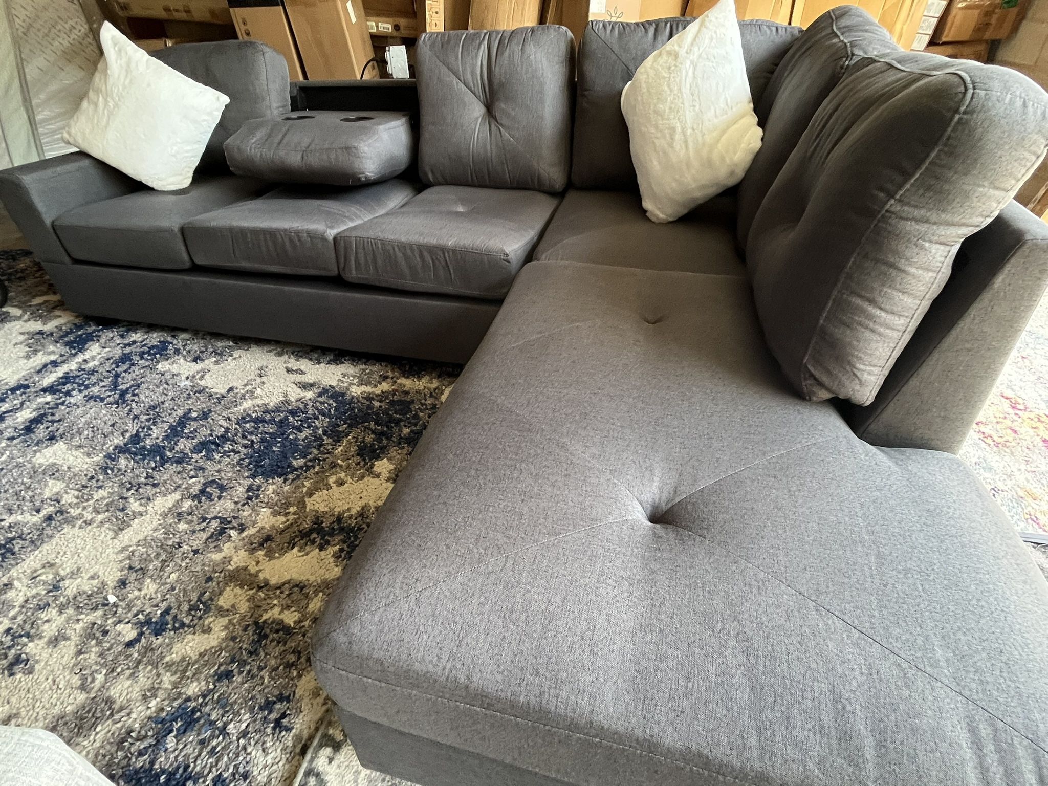 New Charcoal Gray Modern Reversible Chaise Sectional – Take It Home Today With $0 Down ⭐️ Flexible Payments