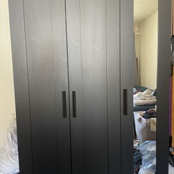 Black IKEA Brimmed Wardrobe With Mirror