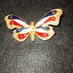 Red White And Blue Butterfly Brooch 