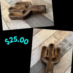 Rustic Solid Wood Cactus Dough Bowl