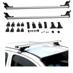 48 Inch Universal Car Top Roof Cross Bar Luggage Cargo Rack with 3 Kinds Clamp Silver Aluminum.