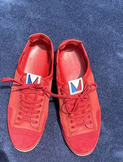 LOUIS VUITTON Red Leather Sneakers  7.5