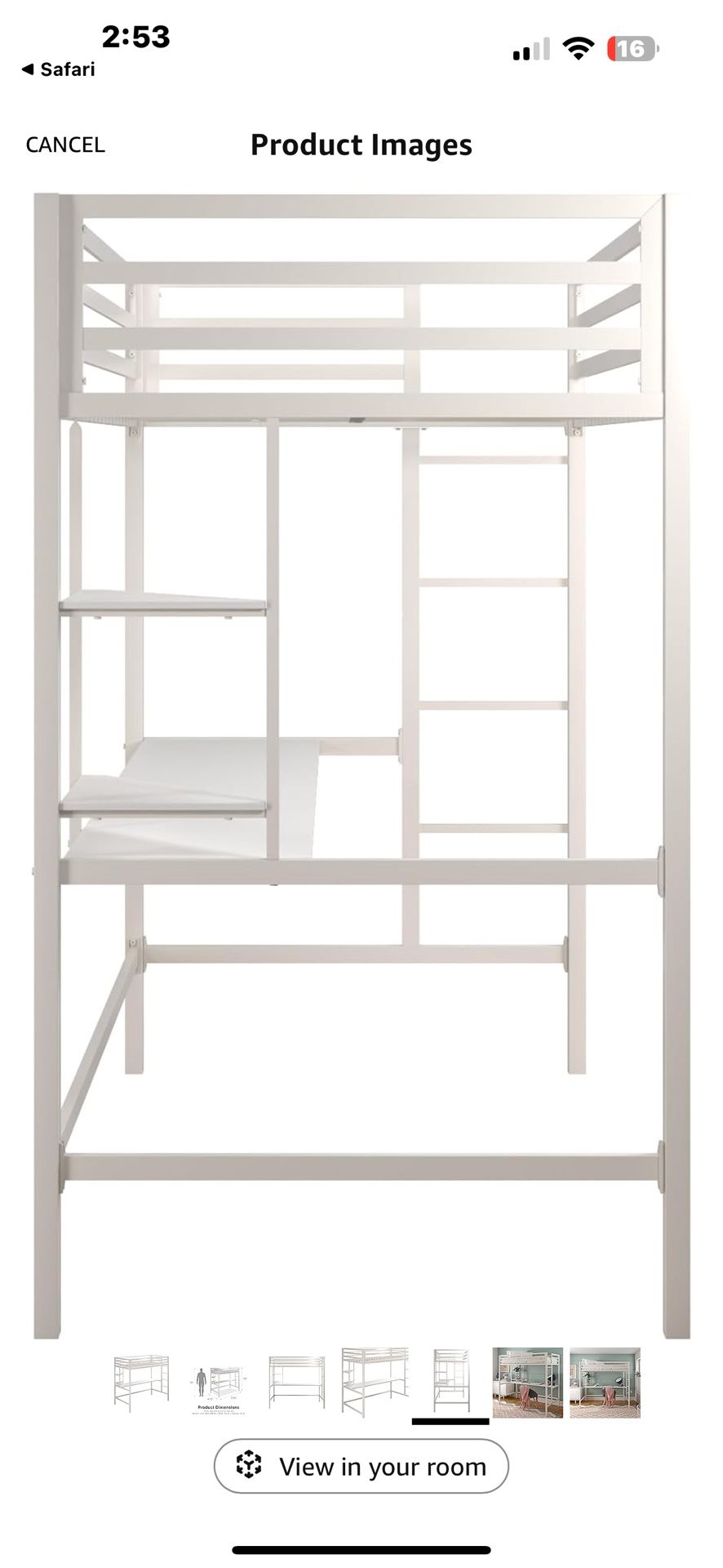 White Metal Loft Bed With Desk