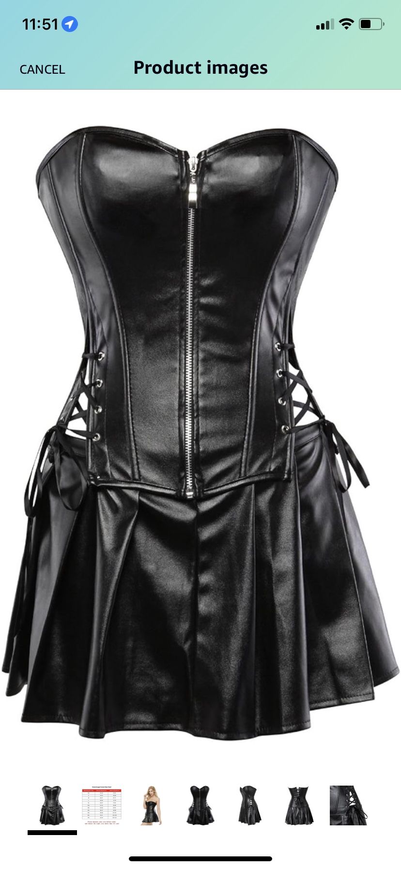 Black Leather Corset Top And Skirt