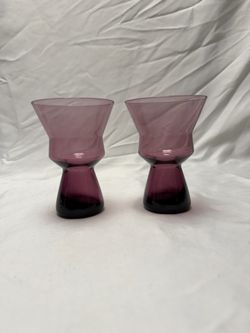 Pair of Vintage Morgantown Glass “Barton” Amethyst Candle Holders — Mid-Century Modern