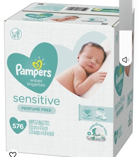 Pampers Baby Diaper Wipes Sensitive 9X Refill, 576 Count