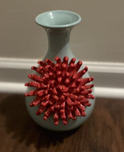 Sea Green & Coral Vase- 12 Inch Height 