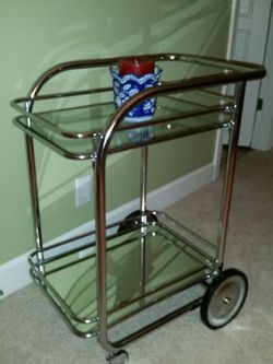 Pottery barn stainless and glass bar cart.
