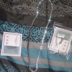 .925 Sterling Silver Men's Tennis Braclet And Necklace. Certificates Come With 