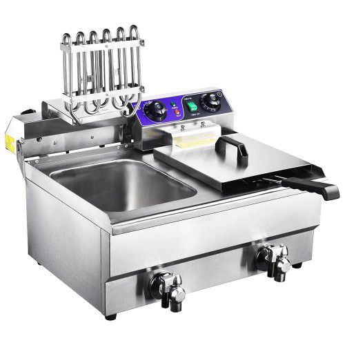 New Professional Stainless Steel 20L Electric Countertop Deep Fryer with Drain And TwoTanks