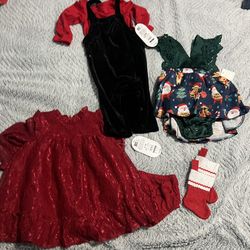 Baby Girl Santa Dress And Holiday Clothes Lot