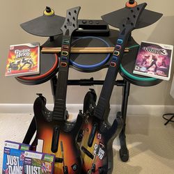Wii Guitar Hero Drums and Guitars With Just Dance Matt. 