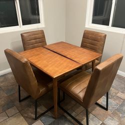 Rivet Mid-Century Modern Pine Extendable Dining Table, 39"–77"W, Brown