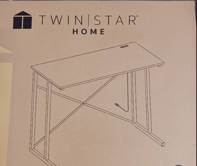 Twin Star Home Writing Desk with USB Charging Ports WHITE