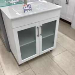 30” bathroom vanity cabinet new wood white or grey color new in box with white ceramic top sink integrated ready for pick up today