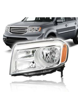 Thomletha Driver Side Headlights Assembly Halogen Replacement for Honda Pilot 2012-2015 Housing Chrome Lamp LH 1PC 33150-SZA-A11