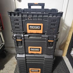 RIDGID Pro Gear System Rolling Tool Boxes (Medium & Large) + Crate + 2 LED Work Lights