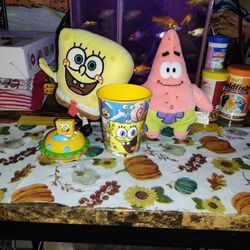 SpongeBob And Patrick. Two Plushies. One Drinking Cup And A Toy Car That Rolls. $3