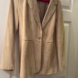 Denim & Co. Jacket - Sz. Small - Beige Genuine Leather 