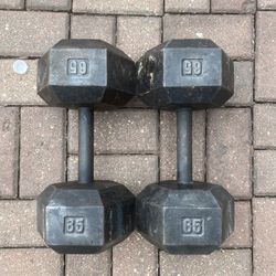 Gym - 65lbs Pair Of Hex Iron Dumbbells