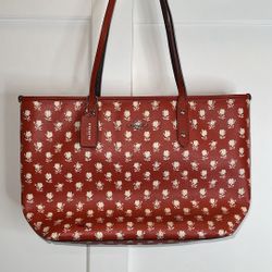 Coach, Badlands Floral City Zip, Tote Bag, Color Carmine Red, Coated Canvas,