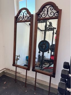 Set of 2 Wood Mirrors w/ Metal Scrollwork