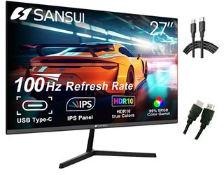 SANSUI Computer Monitors 27 inch 100Hz IPS USB Type-C FHD 1080P HDR10 Built-in Speakers HDMI DP Game RTS/FPS tilt Adjustable for Working and Gaming