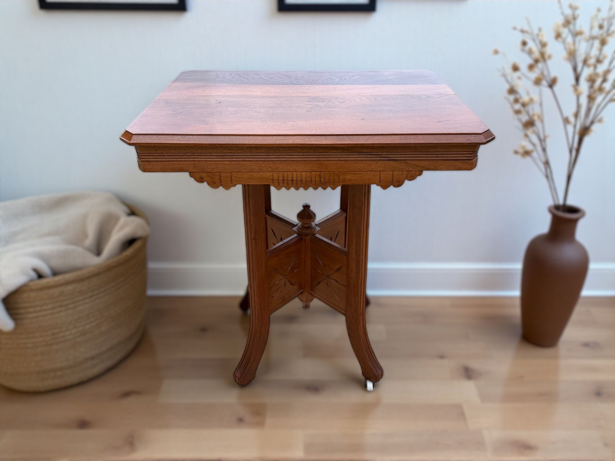 Antique Victorian Eastlake Brown Rectangular Parlor Table / Side Table