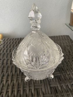 Bleikristall Hand Cut Crystal West Germany W/ Lid Footed And Etched Flowers