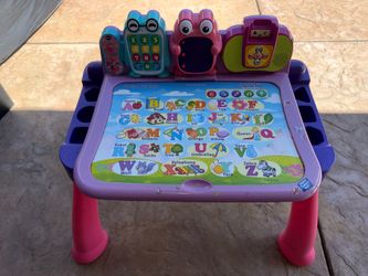 ABC learning/Music table with coloring board underneath & art stuff storage