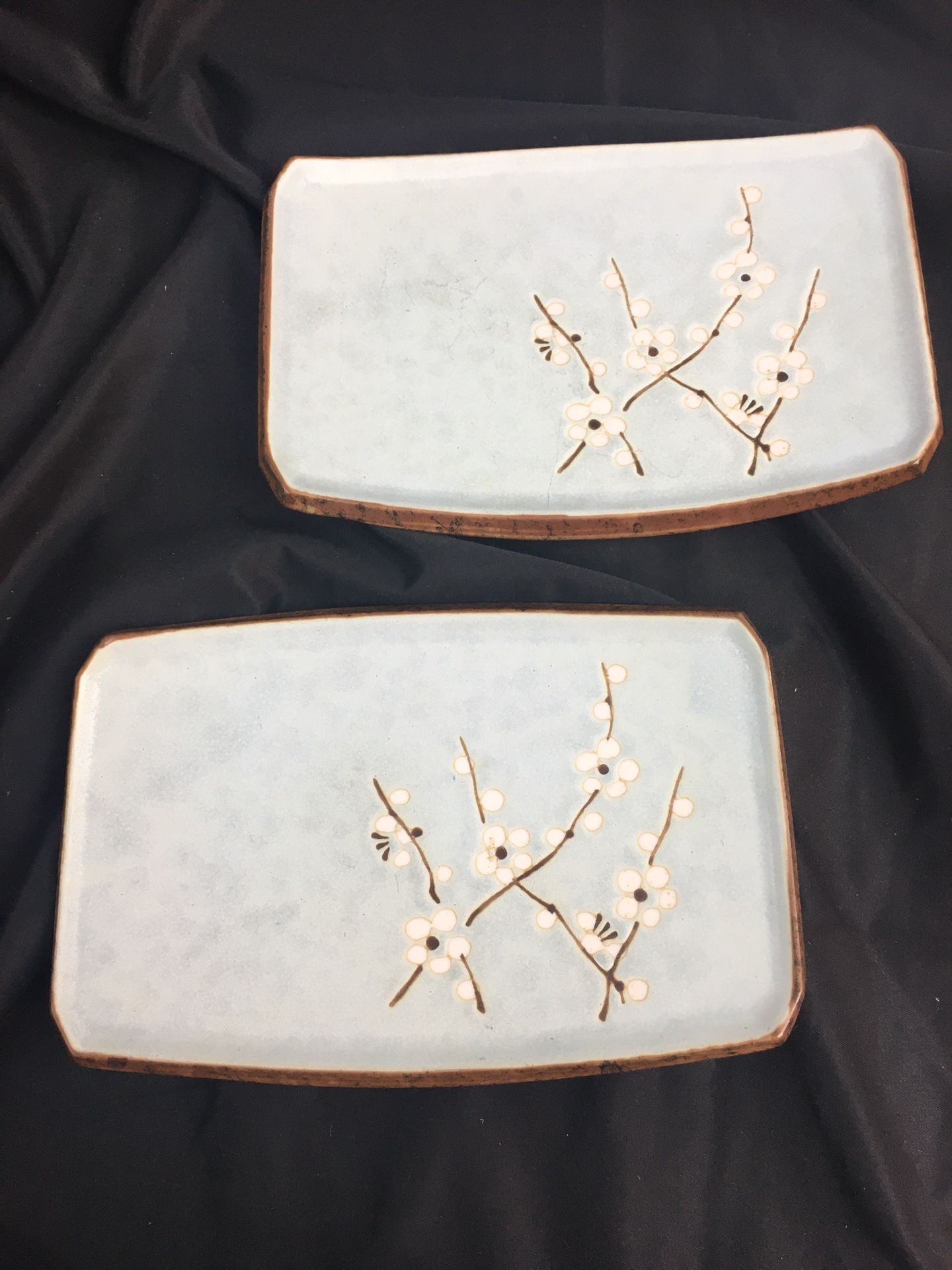 Vintage Pair of Cherry Blossom KAFUH Japan Sushi Dishes