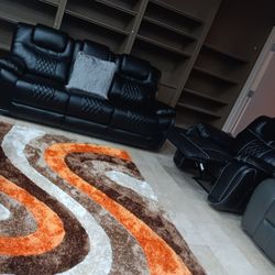 *Now Available!!!*---Bold Santiago Black Leather Reclining Sets---Delivery And Financing Available🫶