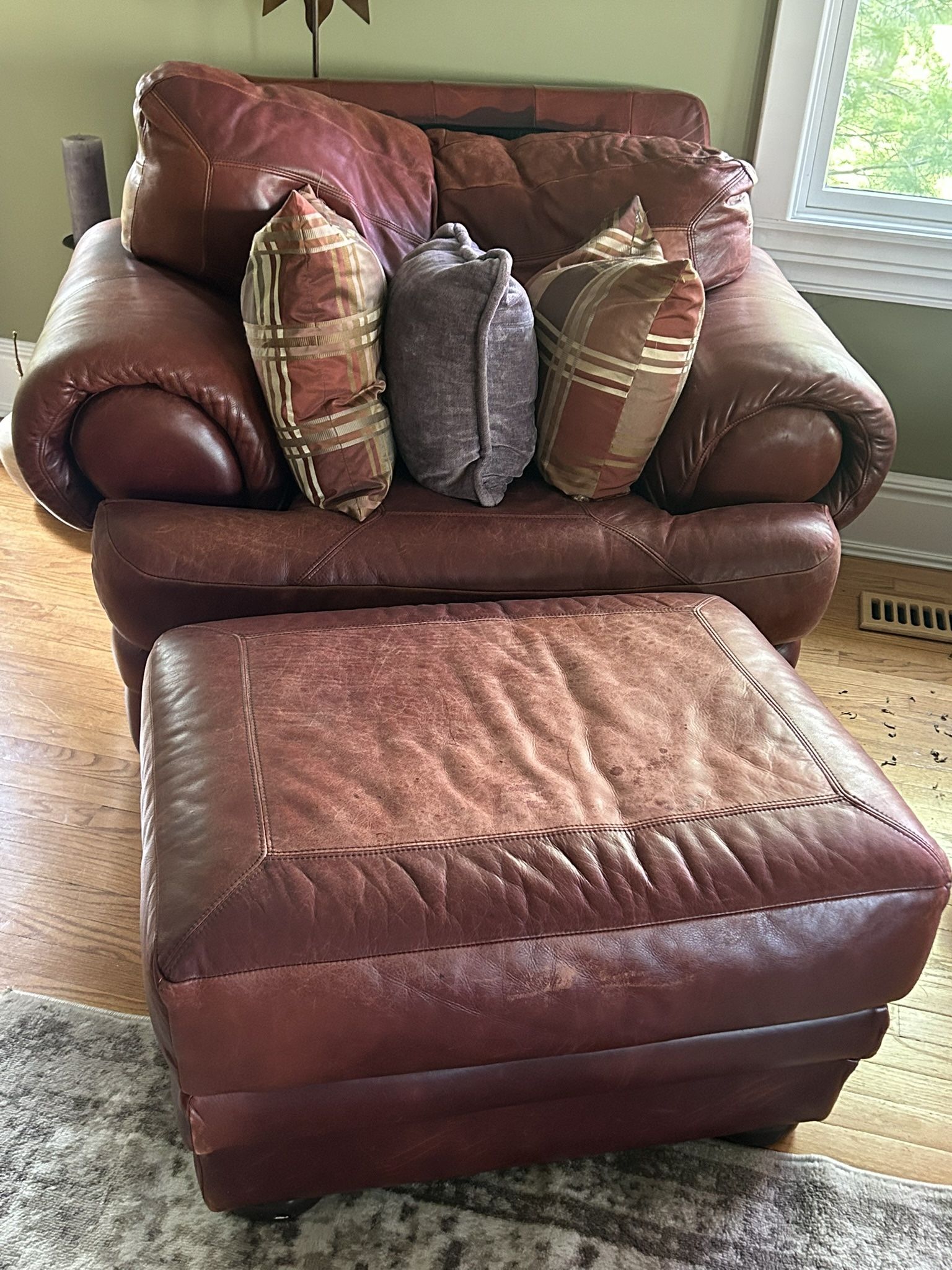 Leather Couch Chair & Ottoman