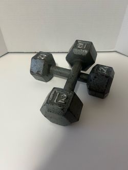 12Ibs 2 cast Iron gray hex dumbells workout