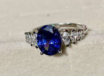 Blue and White Cubic Zirconia  925 Sterling Silver Ring size 8