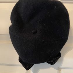 VTG Deborah Rhodes Bloomingdale's Black Wool Beret Hat Velvet Bow French Style