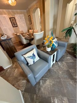 Set of two elegant leathersoft contemporary gray accents chairs