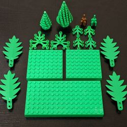ASSORTED LEGO GREEN PARTS LOT - TREES, LEAVES & PLATES 