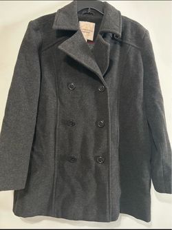Covington Classic Gray Black Wool-Blend Pea Coat - Size XL