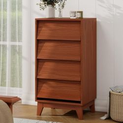 Tall Dresser with 4 Drawers, Mid Century Modern Dresser, Wooden Cehst of Drawers,Beveled Design Drawer Dresser, Storage Cabinet for Bedroom, Living Ro