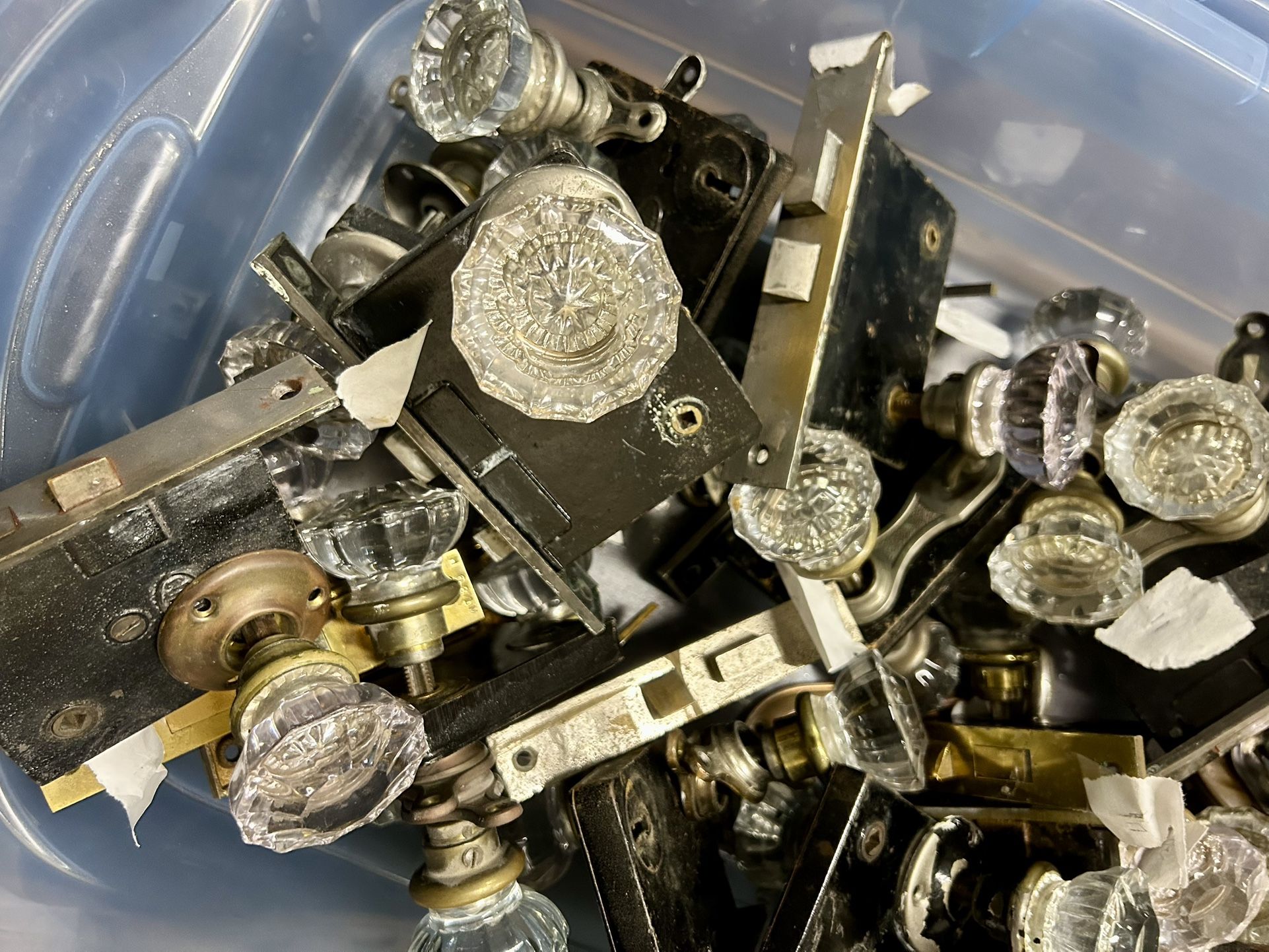 Massive lot antique mortise sets crystal knobs Corbin +++