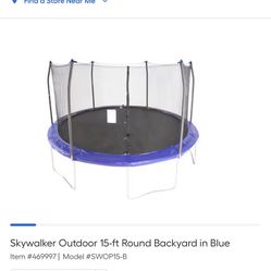 Brand New Trampoline Model SWOP15-B Skywalker Trampolines 15 Foot Round Trampoline with Enclosure - Blue 