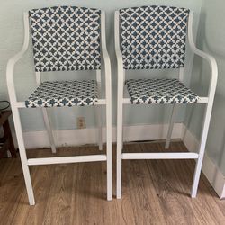 Metal And Woven Plastic High Chairs Blue And White 