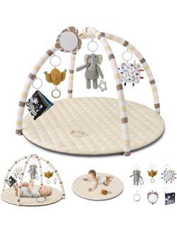 New Baby Play Gym Mat – Tummy Time Activity Mat w/ 6 Toys
