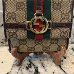 AUTHENTIC GUCCI INTERLOCKING G MONOGRAM LOGO SHERRY RACING STRIPE BIFOLD WALLET